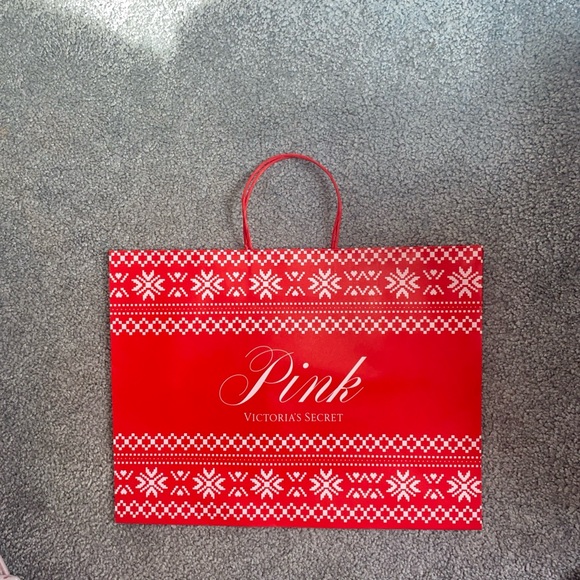 NEW Victoria’s Secret PINK Christmas Red 13.5”x12”x6” Paper Gift Bag & Tissue - Picture 3 of 3